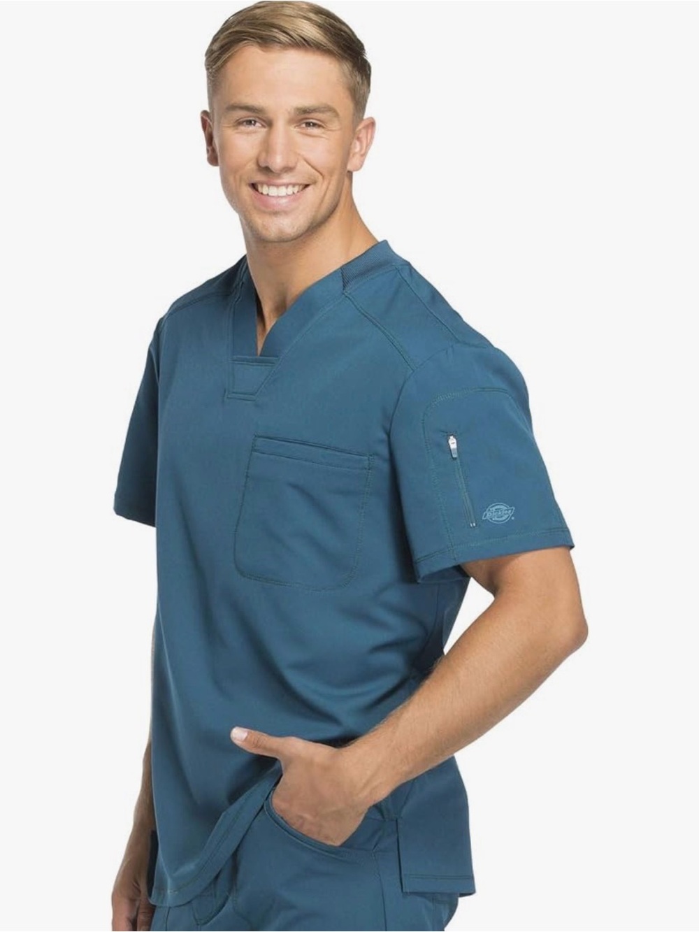 Dickies Dynamix Men's Tuckable V-Neck Scrub Top Caribbean Blue Size XL NWT